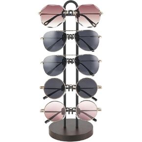 Mkono Sunglasses Organizer Glasses Holder Stand Sunglass Storage Eyeglasses Rack Metal Frame with Wood Base for 5 Pairs of Eyewear Display for Table Desk Countertop Dresser Bedroom, Set of 2, Gold