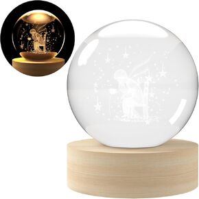 Crystal ball (with base) Decorative paperweight 3D laser engraved glass, sphere, novelty home decorations (Saturn (planet), 3.15in)