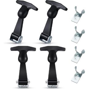 Mudder 4 Packs Elastic Stainless Steel Rubber Hood Catch Flexible T-handle Hasp Rubber Flexible Draw Latches with Brackets for Vehicle Engine, Hood