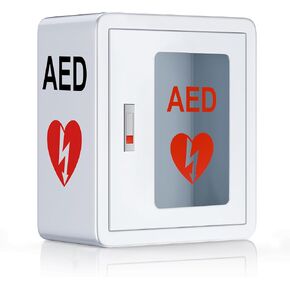 خزانة AED مثبتة على الحائط، خزانة تخزين مزيل الرجفان AED مع قفل سريع، نافذة شفافة تناسب المنزل والمكتب والمستشفى والأماكن العامة، 14 × 7.8 × 15.7 بوصة