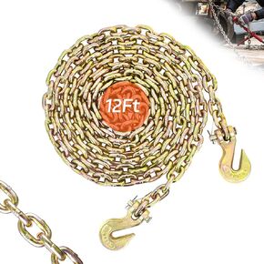 1/4" Tow Chain | WLL 3,300 Lbs | 20FT High Strength Chain G80 Heavy Duty Log Chain with Clevis Grab Hooks for Towing | Trailer Transport Safety Chain for Truck Tie Down Binding Equipment
