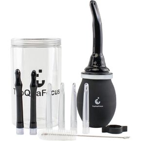 TopQuaFocus 14OZ Enema Bulb Kit for Colon Cleansing,Anal Douche Bulb with 7 Replaceable Nozzle for Women and Men, BPA & Phthalates-Black