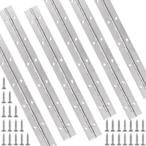 6PCS Piano Hinge, 12" Stainless Steel Continuous Hinge with Holes, 0.04" Leaf Thickness 0.1'' Open Width 72 Screw Included, Stainless Furniture Hinges for Cabinet Door Cases Woodworking