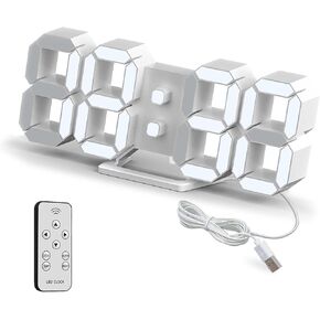 Deeyaple Led Digital Alarm Clock 3D Small Wall Clock No Noise Snooze Dimmable Time Memory 12/24 Date Temperature Remote Control Night Light Office Kitchen Living Room Bedroom (APP Control, 15inch)