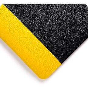 Soft Step Light Duty Anti-Fatigue Mat - Black/Yellow. 3' W x 5' L x 3/8" Thickness. PVC Vinyl Sponge. Safety Rounded Edges. For Dry Areas in Light Industrial Applications (427.38x3x5BYL)