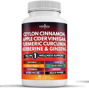 Ceylon Cinnamon 3000mg Turmeric 3000mg Apple Cider Vinegar 3000mg Ginseng 2000mg Aloe Vera 2000mg Berberine 1200mg Plus Banaba, Ginger Root - 120 Count