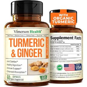 Turmeric Supplement and Ginger Root Joint Support Supplement - Turmeric Curcumin Supplement 95% Curcuminoids. Contains Organic Turmeric with Black Pepper (Bioperine) for Max Absorption. 2 Pack