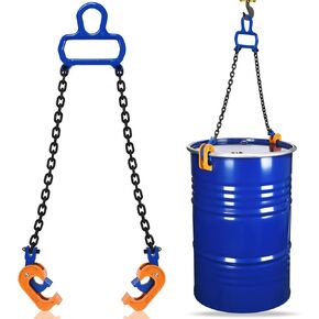 55 Gallon Drum Lift -Chain Drum Lifter- 2200 lb Capacity - Improved Multi-Purpose Top Lifting Ring - Designed to Lift 30 and 55 Gallon Drums, Closed Metal/Plastic Drums.