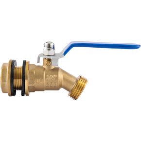 BILAL Brass Water Container/Rain Barrel Spigot, 3/4" GHT Male Threaded Quarter Turn Ball Valve with Bulkhead Fitting, Rain Barrel Kit for Garden Hose Thread Connection, 5 55 Gallon Bucket
