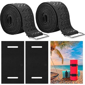 2 Set 110" Extra Long Floating Water Mat Straps with Pad Protectors- Adjustable Elastic Floating Mat Storage Straps- Reusable Anti-Slip Water Pad Fastener Securing Straps for Most Water Mats