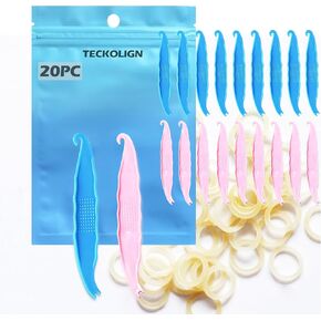 Rubber band placers (20 pack) Teckolign Dental Elastic Rubber Bands Placers for Braces, 20 PCS Plastic Orthodontic Elastic placers,Rubber bands push and pull hook tool,streching and installing. Good Orthodontic Supplies for oral care