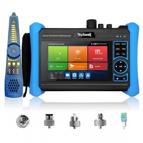 Rsrteng OTDR Optical Fiber Tester 1310/1550nm 28/26dB Range 150km 8K 32MP IP Camera Tester OPM VFL OLS LS Event Map Cable Test Network Tools Connectors FC/UPC,SC,ST,LC Event Map HDMI Output WIFI POE