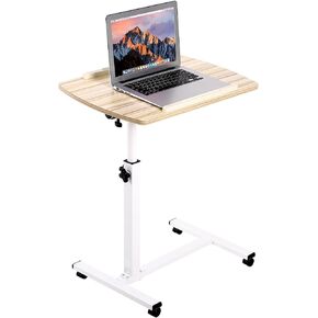Overbed Table Height Adjustable with Tilting Desktop Bed Side Table with Wheels Lockable Rolling Standing Laptop Desk Hospital Bed Table, Black