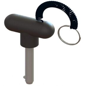 Innovative Components AN8X3750TR6DL21 2.25" Rounded T Knob w/1/2" diameter X 3-1/4" effective length detent pin steel zinc w/ attached lanyard
