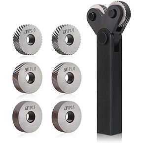 7pcs Steel Dual Wheel Knurling Tool Set with Diagonal Linear Knurl Wheel 0.5/1/2mm Pitch