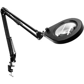 5X Magnifying Glass with Light and Clamp, LED Magnifier Lamp with Swing Arm, Hands Free for Crafts, Close Work, Workbench