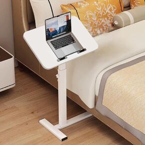 Overbed Table,Hospital Bed Table,Over The Bed Table with Hidden Wheels&Cup Holder,Adjustable Bedside Table and Rolling Bed Table Tray&Laptop Cart,Hospital Table Over Bed for Home Use-White