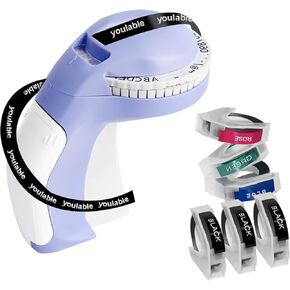 Embossing Label Maker with 6 Label Tapes, 3D Embosser Handheld Label Machine, Portable Lettering Embossed Labeler Printer with 6 Rolls Tapes for Office Home Organization and DIY Crafting(Purple) ﻿
