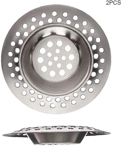 2Pcs Silver Sink Strainer Stainless Steel Kitchen Bathroom Drain Stopper Protector Hair Catcher Kitchen Gadget Kitchen Sink Accessories Resistant Design in Saudi Arabia