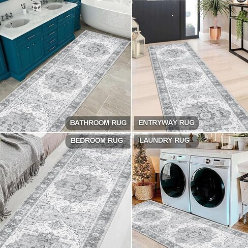 Falflor 2'X8' Vintage Hallway Runner Rug Non Slip Distressed Hallway Runner Rug Boho Washable Floor Entryway Carpet for Hallways Laundry Room Kitchen Bathroom in Kuwait