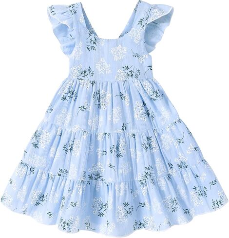 YOUNGER TREE Toddler Baby Girls Dress Summer Ruffle Sleeve Halter Casual Kids Beach Sundress in Kuwait