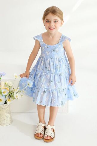 YOUNGER TREE Toddler Baby Girls Dress Summer Ruffle Sleeve Halter Casual Kids Beach Sundress in Kuwait