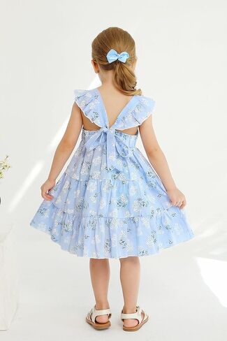 YOUNGER TREE Toddler Baby Girls Dress Summer Ruffle Sleeve Halter Casual Kids Beach Sundress in Kuwait