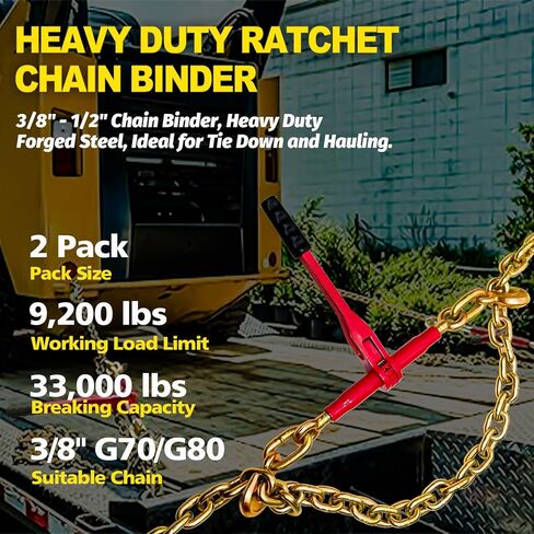 Ratchet Chain Binders 1/4'' - 5/16'' | 2-Pack Load Binders w/Clevis Hooks | 2,600 Lbs Working Load | Compatible with G43, G70 & G80 Chains | Secure Tie Down Binder for Hauling and Towing in Kuwait