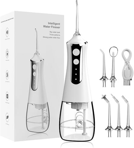 water flosser,Cordless Portable Flosser Rechargeable,IPX7 Waterproof 300ml Water Tank Electric Waterflosser Flossing Machine, Water Dental Flosser Teeth Pick 5 Nozzle Types in Saudi Arabia
