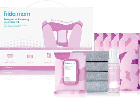 Frida Mom Postpartum Recovery Essentials Kit, Includes Disposable Underwear, Instant Ice Maxi Pads, Perineal Healing Foam, Perineal Healing Pad Liners and Upside Down Peri Bottle (11pc Gift Set) in Saudi Arabia
