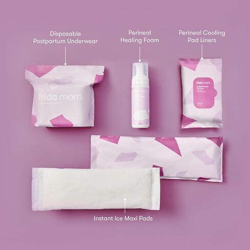 Frida Mom Postpartum Recovery Essentials Kit, Includes Disposable Underwear, Instant Ice Maxi Pads, Perineal Healing Foam, Perineal Healing Pad Liners and Upside Down Peri Bottle (11pc Gift Set) in Saudi Arabia