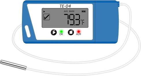 مسجل بيانات درجة الحرارة TE-04 مع مسبار خارجي 1.5 متر، تقرير PDF وCSV تلقائي، 35000 نقطة، وظيفة تسجيل الإيقاف المؤقت للشاشة الكبيرة، مسجل درجة الحرارة لتخزين لقاحات الشحن بسلسلة باردة in Kuwait