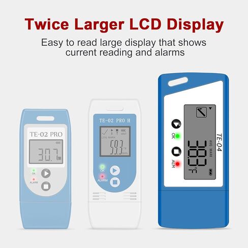 مسجل بيانات درجة الحرارة TE-04 مع مسبار خارجي 1.5 متر، تقرير PDF وCSV تلقائي، 35000 نقطة، وظيفة تسجيل الإيقاف المؤقت للشاشة الكبيرة، مسجل درجة الحرارة لتخزين لقاحات الشحن بسلسلة باردة in Kuwait