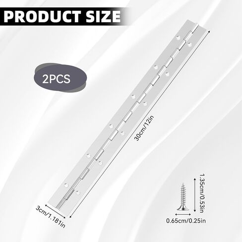 2pcs Continuous & Piano Hinges 12 Inch Heavy Duty Stainless Steel Piano Hinge for Thickness Folding Cabinet Door Toolbox Wooden Box Metal Plate Furniture Industrial Project, Screw Included in Saudi Arabia