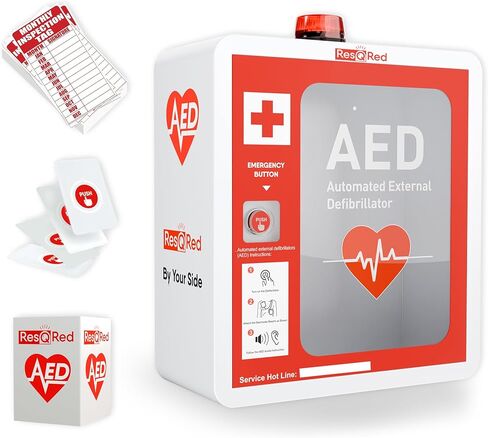 AED Defibrillator Wall Mounted Cabinet with Metal AED Projecting Sign | Steel Storage Cabinet with Quick Accessible Door, Alarm System | Fits All Brands AED Defibrillator| For Office, Hospital in Saudi Arabia