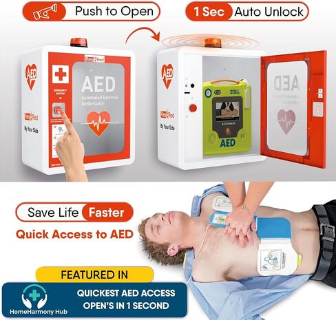 AED Defibrillator Wall Mounted Cabinet with Metal AED Projecting Sign | Steel Storage Cabinet with Quick Accessible Door, Alarm System | Fits All Brands AED Defibrillator| For Office, Hospital in Saudi Arabia