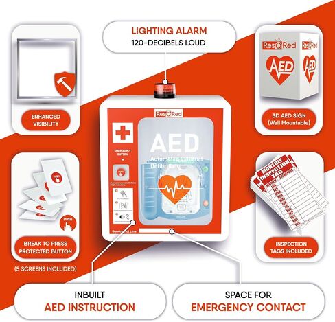 AED Defibrillator Wall Mounted Cabinet with Metal AED Projecting Sign | Steel Storage Cabinet with Quick Accessible Door, Alarm System | Fits All Brands AED Defibrillator| For Office, Hospital in Saudi Arabia