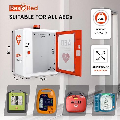 AED Defibrillator Wall Mounted Cabinet with Metal AED Projecting Sign | Steel Storage Cabinet with Quick Accessible Door, Alarm System | Fits All Brands AED Defibrillator| For Office, Hospital in Saudi Arabia