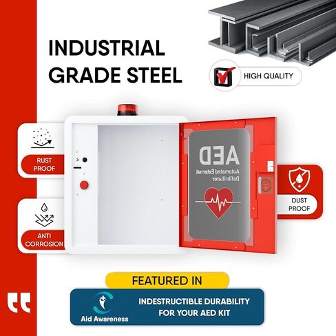 AED Defibrillator Wall Mounted Cabinet with Metal AED Projecting Sign | Steel Storage Cabinet with Quick Accessible Door, Alarm System | Fits All Brands AED Defibrillator| For Office, Hospital in Saudi Arabia