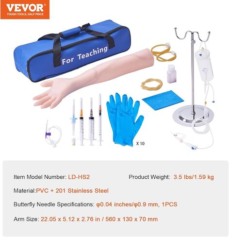 VEVOR Phlebotomy Practice Kit, IV Venipuncture Intravenous Training Kit, High Simulation IV Practice Arm Kit with Carrying Bag, Practice and Perfect IV Skills, for Students Nurses and Professionals in Saudi Arabia