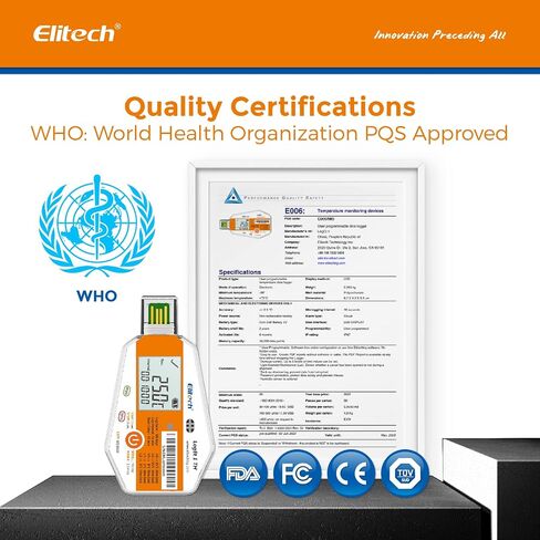 Elitech WHO PQS Certificated 10 Pack Temperature Humidity Data Logger 120Days with Light Sensor Single Use Temperature Recorder PDF Report USB Temperature Logger 16000 Points LogEt1-TH in Kuwait
