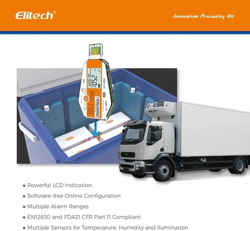 Elitech WHO PQS Certificated 10 Pack Temperature Humidity Data Logger 120Days with Light Sensor Single Use Temperature Recorder PDF Report USB Temperature Logger 16000 Points LogEt1-TH in Kuwait