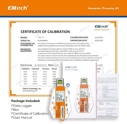 Elitech WHO PQS Certificated 10 Pack Temperature Humidity Data Logger 120Days with Light Sensor Single Use Temperature Recorder PDF Report USB Temperature Logger 16000 Points LogEt1-TH in Kuwait
