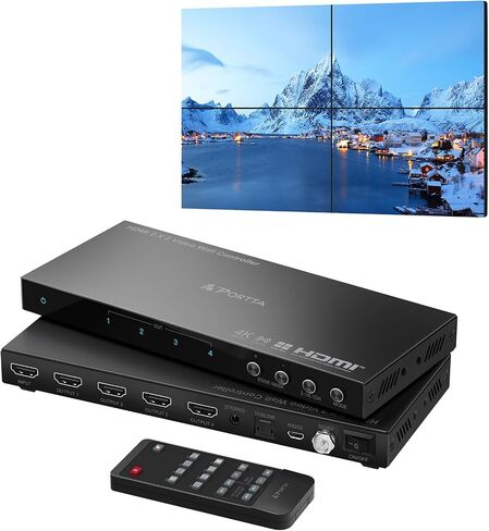 HDMl Video Wall Controller 2x2 4K, PORTTA Video Wall Processor with 11 Splicing Modes, RS232, 180° Rotate, Audio extractor, 2x2,1x2,1x3,1x4,2x1,3x1x4x1, 4 tv screens into 1 wall display in Saudi Arabia