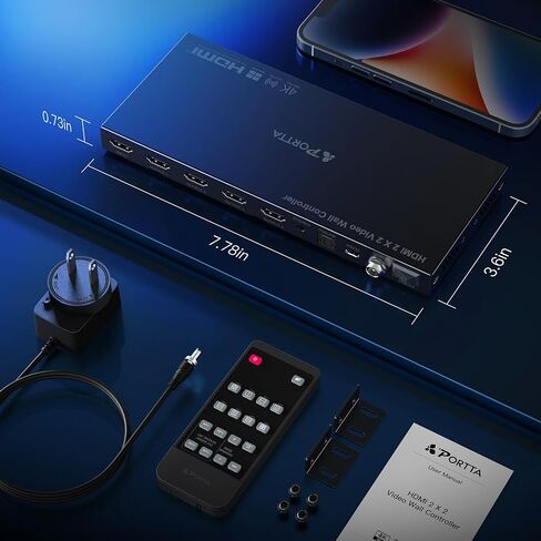 HDMl Video Wall Controller 2x2 4K, PORTTA Video Wall Processor with 11 Splicing Modes, RS232, 180° Rotate, Audio extractor, 2x2,1x2,1x3,1x4,2x1,3x1x4x1, 4 tv screens into 1 wall display in Saudi Arabia