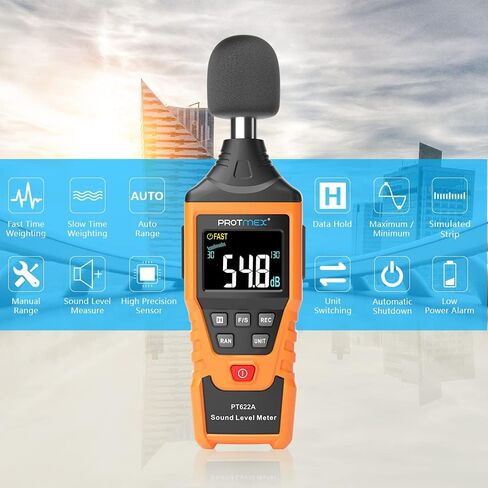 PT6708 Sound Level Meter, Digital Decibel Reader Measurement, Range 30-130 dB, Accuracy 1.5dB Noise Meter with Large LCD Screen Display, Fast and Slow Selection (Batteries Include) in Saudi Arabia