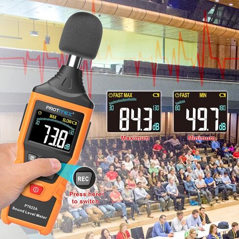 PT6708 Sound Level Meter, Digital Decibel Reader Measurement, Range 30-130 dB, Accuracy 1.5dB Noise Meter with Large LCD Screen Display, Fast and Slow Selection (Batteries Include) in Saudi Arabia