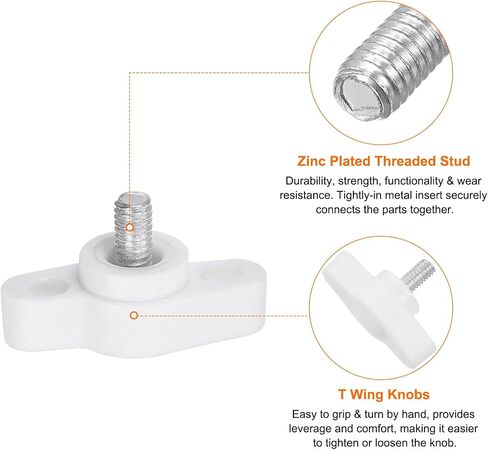 20pcs Tee Wing Knobs Thumb Screws M4 x 6mm Standard Male Thread Plastic T Knobs Handles Hand Clamping Knobs Grip Thumbscrew, White in Saudi Arabia