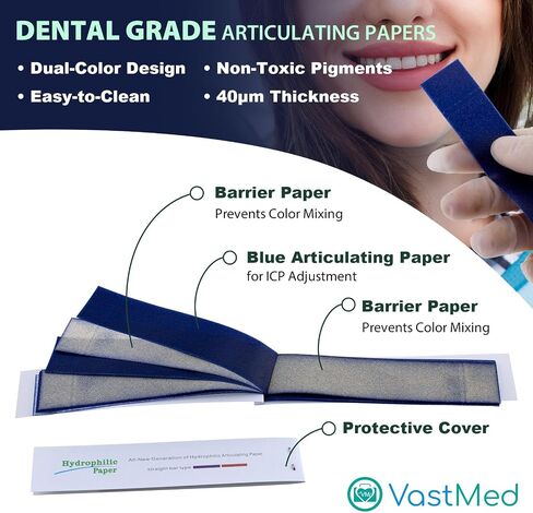 144 Sheets Dental Grade Articulating Papers by VASTMED | Micron Bite Articulating Paper & Film Doubled Side for Occlusal and Interproximal Adjustments in Kuwait