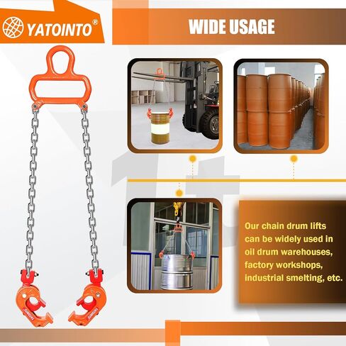 رافع طبل سلسلة محدث 2200 رطل 1 طن مع مقبض برغي تثبيت طبل رافع G80 سلسلة رفع مجلفنة خطاف ذاتي القفل للتعامل مع طبل بلاستيكي ومعدني سعة 55 جالون بواسطة رافعة شوكية أو رافعات in Kuwait